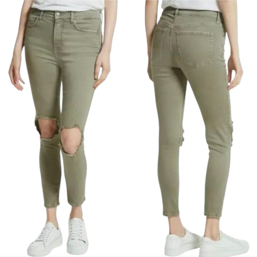 Free People Women's Busted Knee Skinny Jeans Ankle Green 27